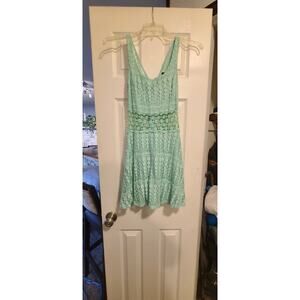 Vintage dress 1990's mini aqua blue size 9 with crochet